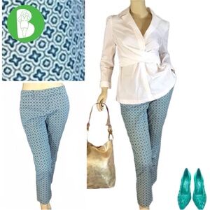 CYNTHIA ROWLEY PRINT TEAL CROPPED TROUSERS (4)